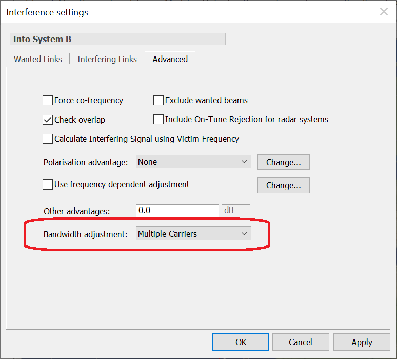 Interference Dialog - multiple carriers