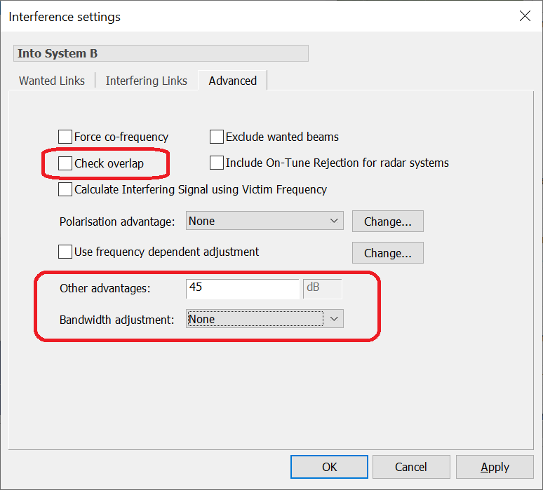 Interference Settings - adjustment factor