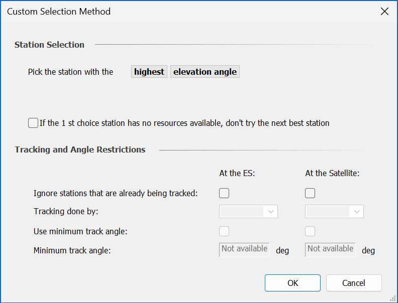 Ensure each ES tracks a different satellite - Custom Selection Dialog