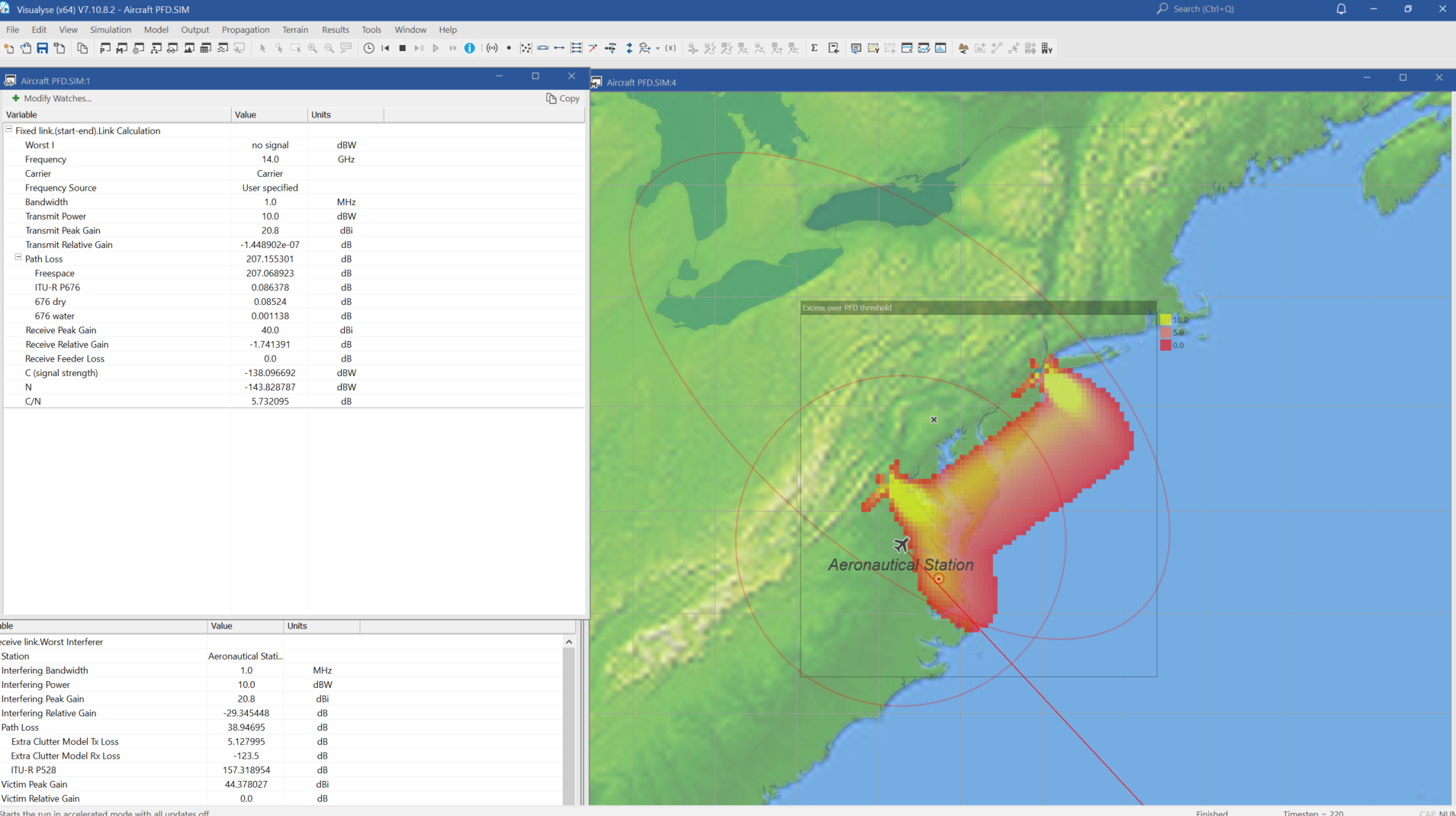 Area PFD Plots for an A-ESIM Travelling along a Coastline